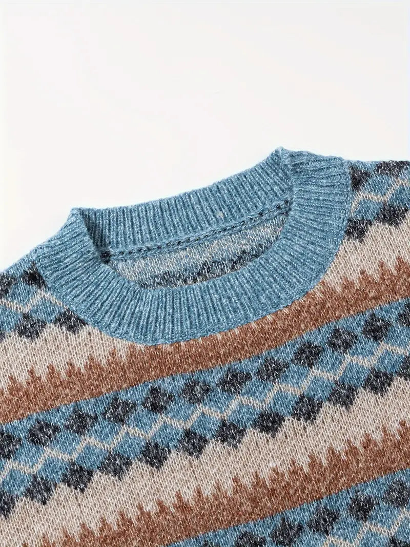 Hartman | Crew Neck Geometric Knitted Sweater