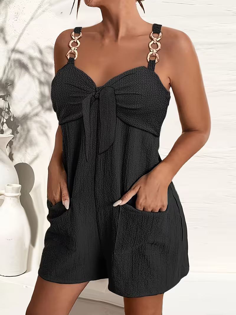 Loaiza - Sleeveless Chain Strap Bow Front Romper