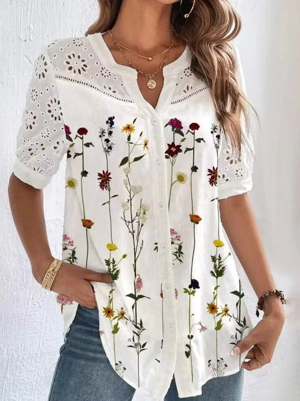 Zoila | Printed Button Front Blouse Half Sleeves
