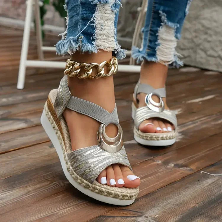 Soultana - Wedge Sandals Ring Detail Open Toe