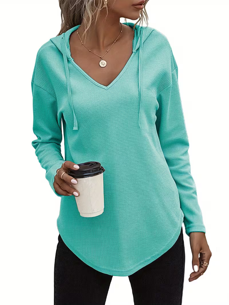 Heydi | Sweatshirt with V-Neck Hood Curved Hem