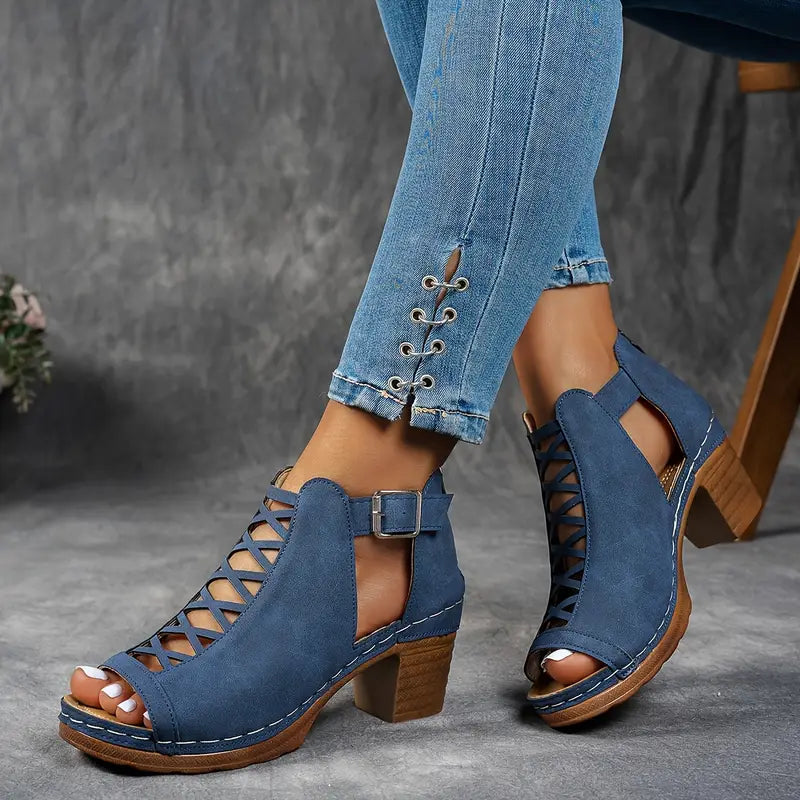 Alexia | Peep Toe Cut Out Block Heels