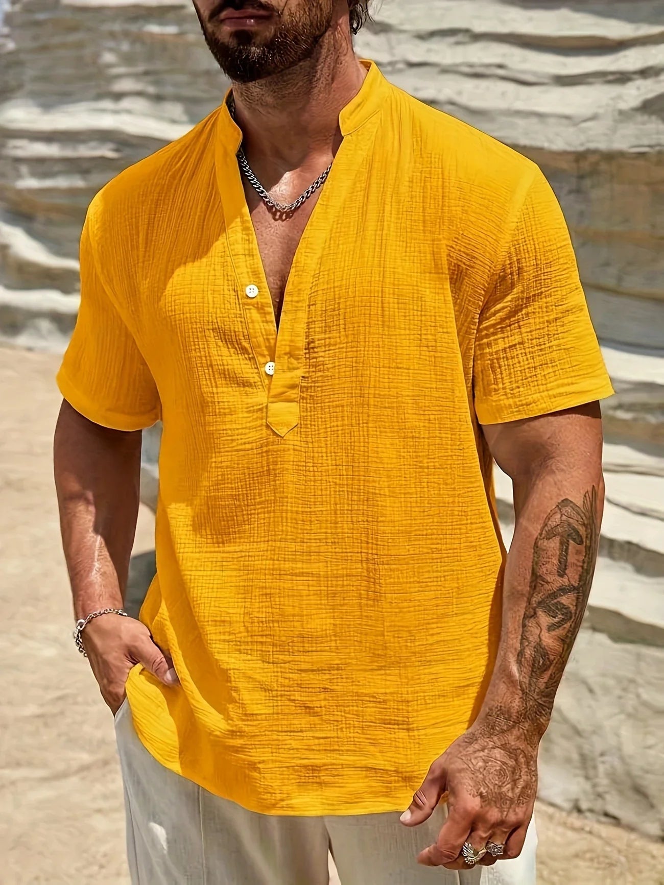 Sancho | Short Sleeve Stand Collar Shirt