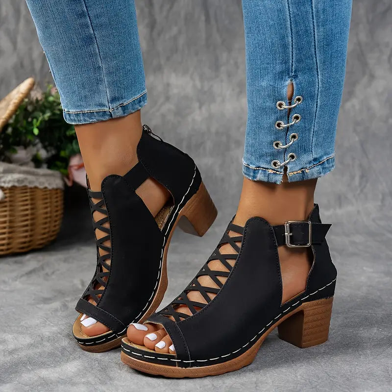 Alexia | Peep Toe Cut Out Block Heels