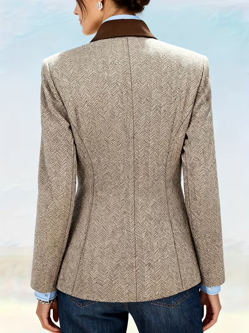 Yessica | Herringbone Notch Collar Blazer Jacket