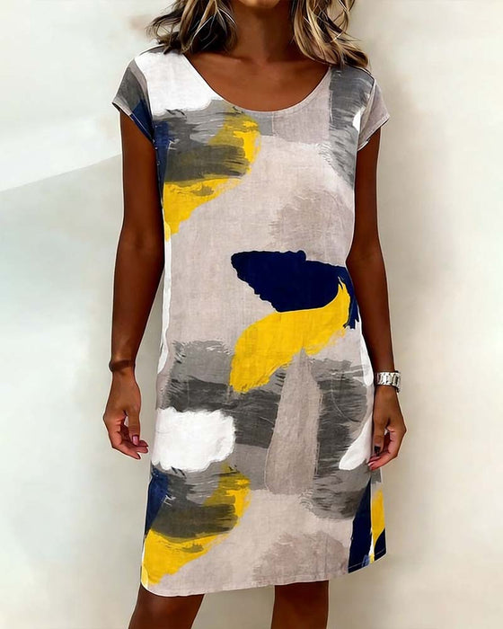 Addie | Abstract Print Short Sleeve Shift Dress
