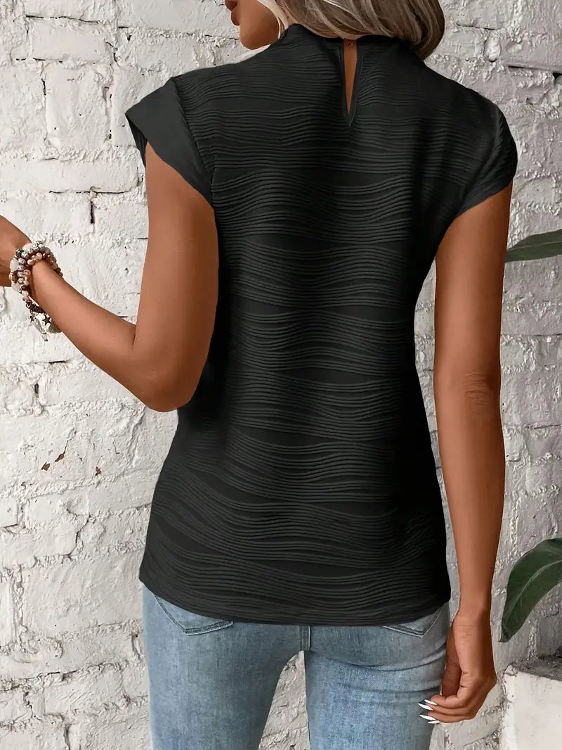 Carolyn - Textured Mock Neck Cap Sleeve Top