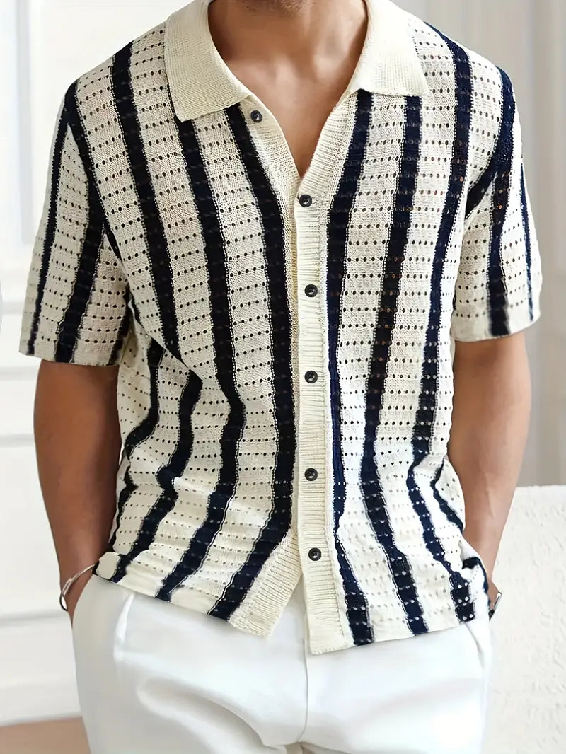 Cordell | Short Sleeve Striped Knit Polo Shirt