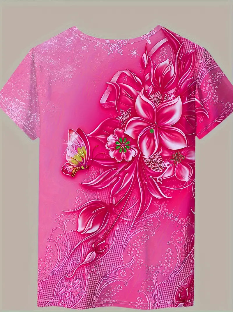 Carlisa | Floral Print Short Sleeve T Shirt