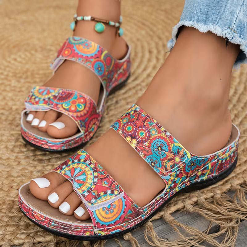 Dhifef | Double Strap Printed Open Toe Sandals