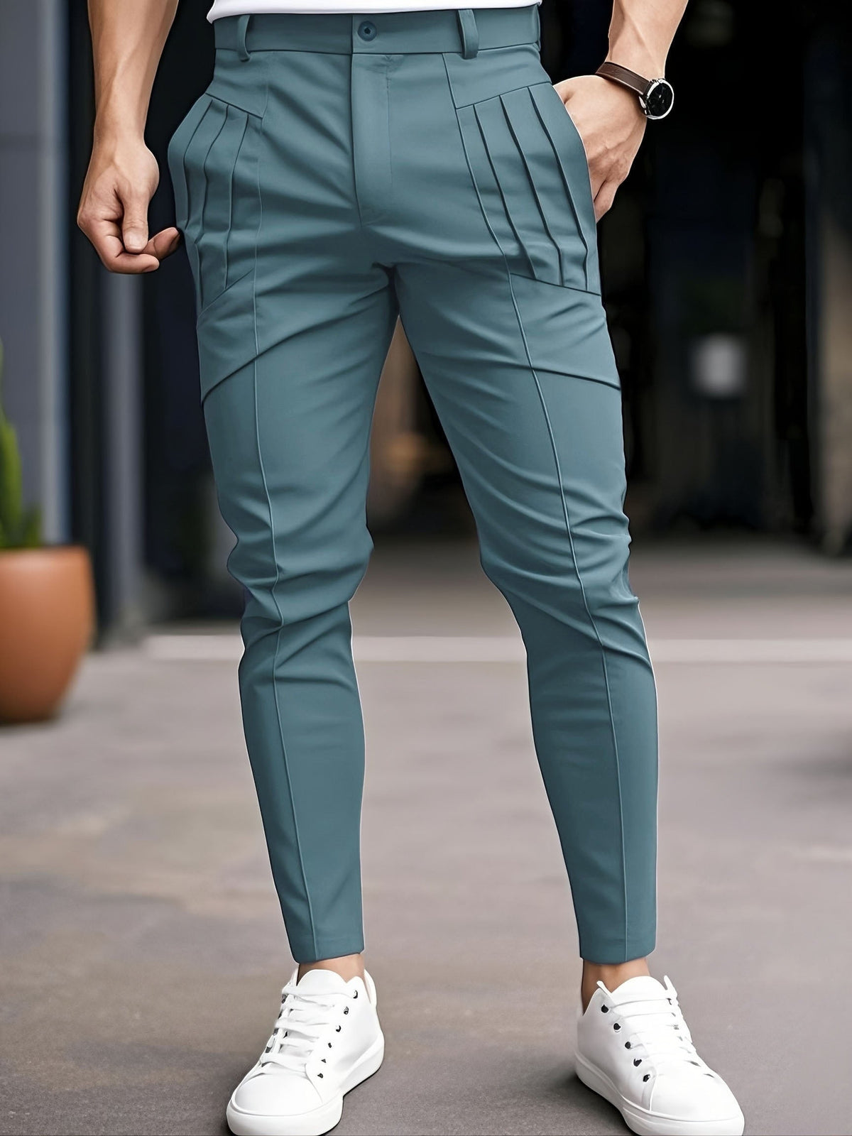 Lucier | Slim Fit Pleated Trousers with Pockets