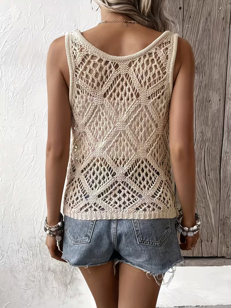 Zeham | Sleeveless Open Knit Crochet Vest