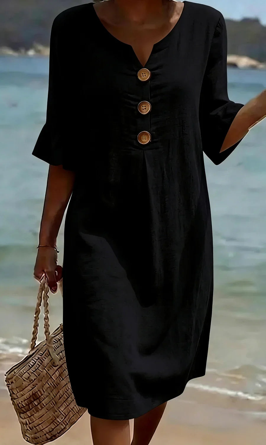 Mlaina - Button Front Frill Sleeve Midi Dress