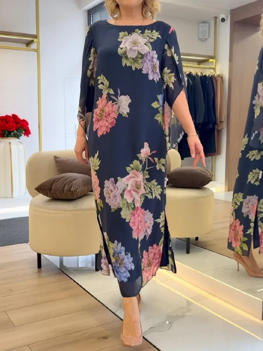 Yael | Floral Print Navy Maxi Dress Loose Fit