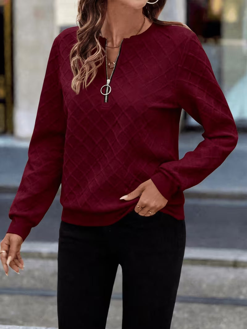 Juliet | Sweatshirt Long Sleeve Textured Quarter Zip Neck