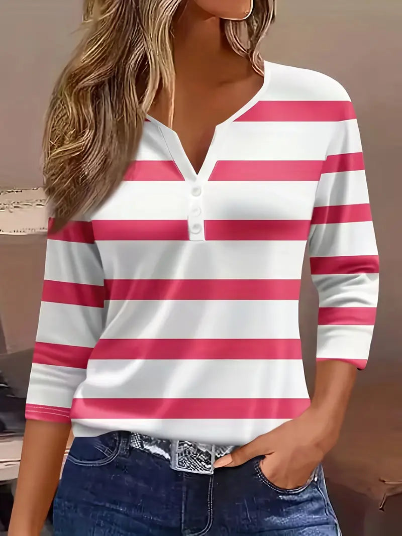 Dakota | Striped V-Neck Three-Quarter Sleeve Top