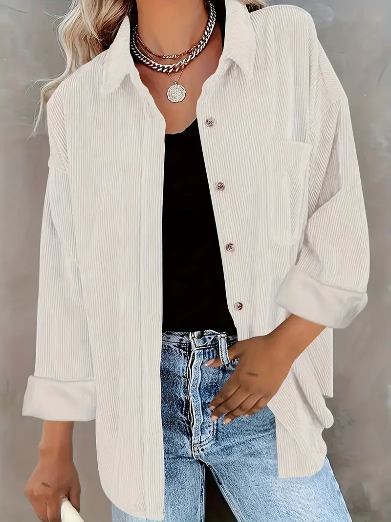 Irmela | Long Sleeve Button Front Corduroy Shirt