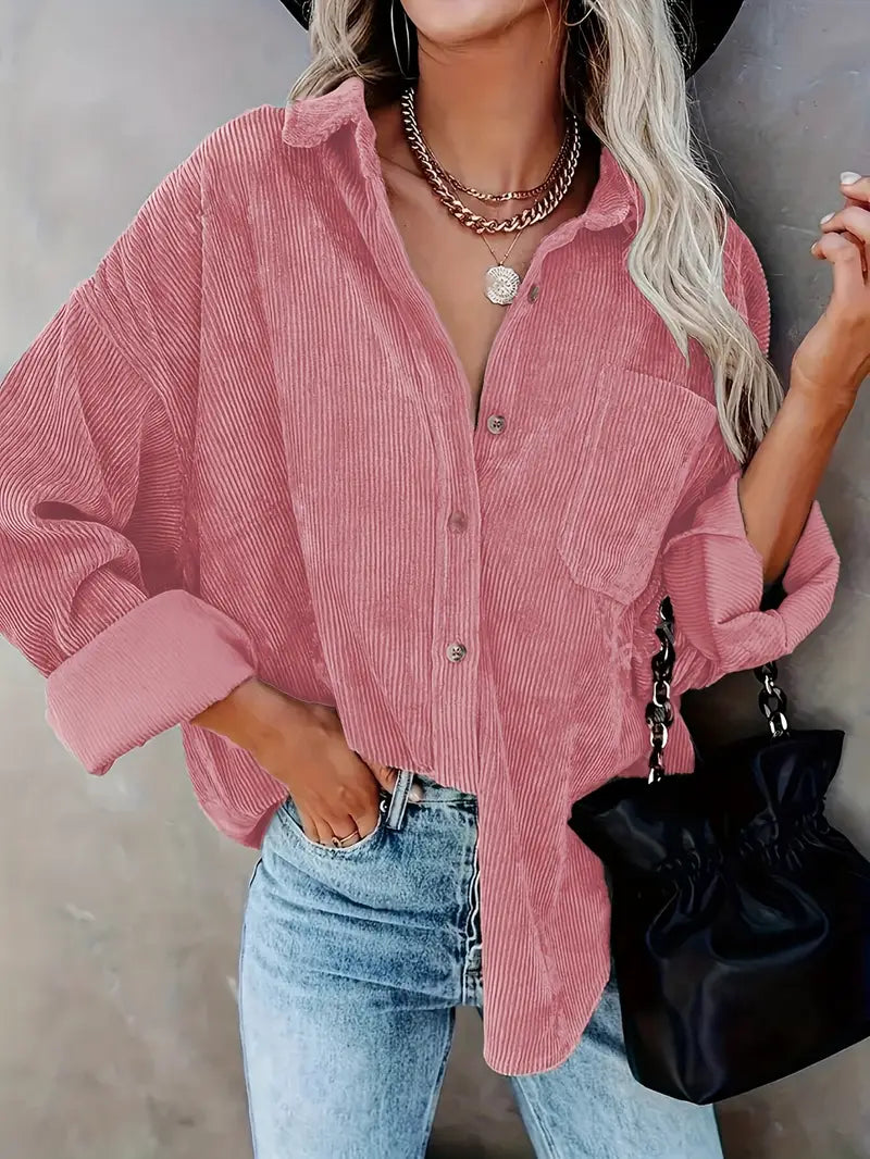 Irmela | Long Sleeve Button Front Corduroy Shirt