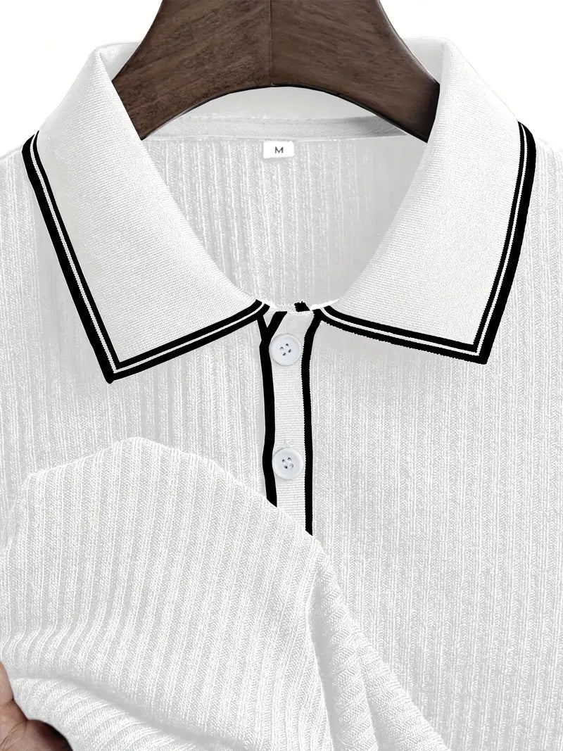 Orestis - Ribbed Short Sleeve Contrast Polo Shirt