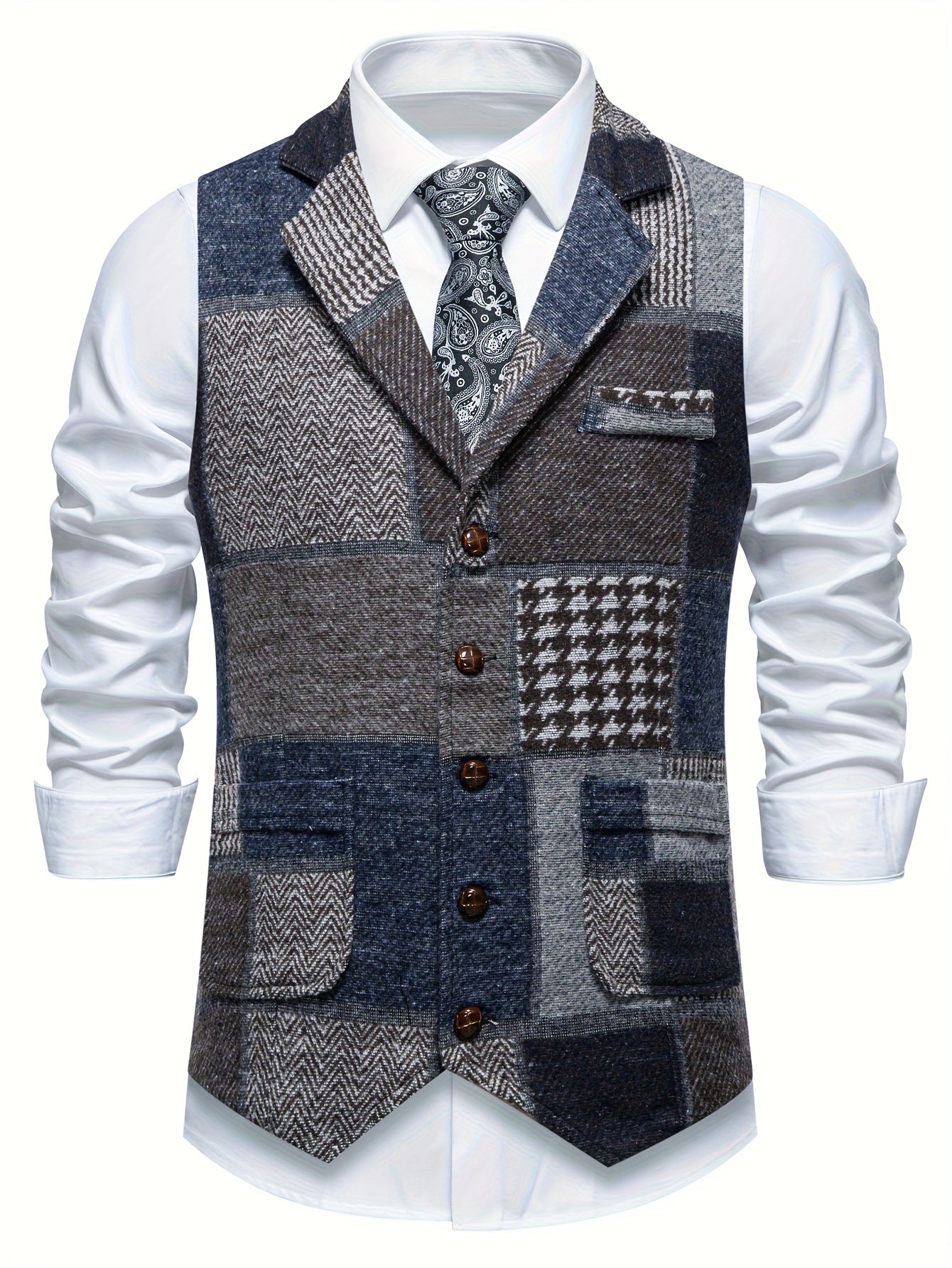 Saverse | Patchwork Tweed Style Waistcoat
