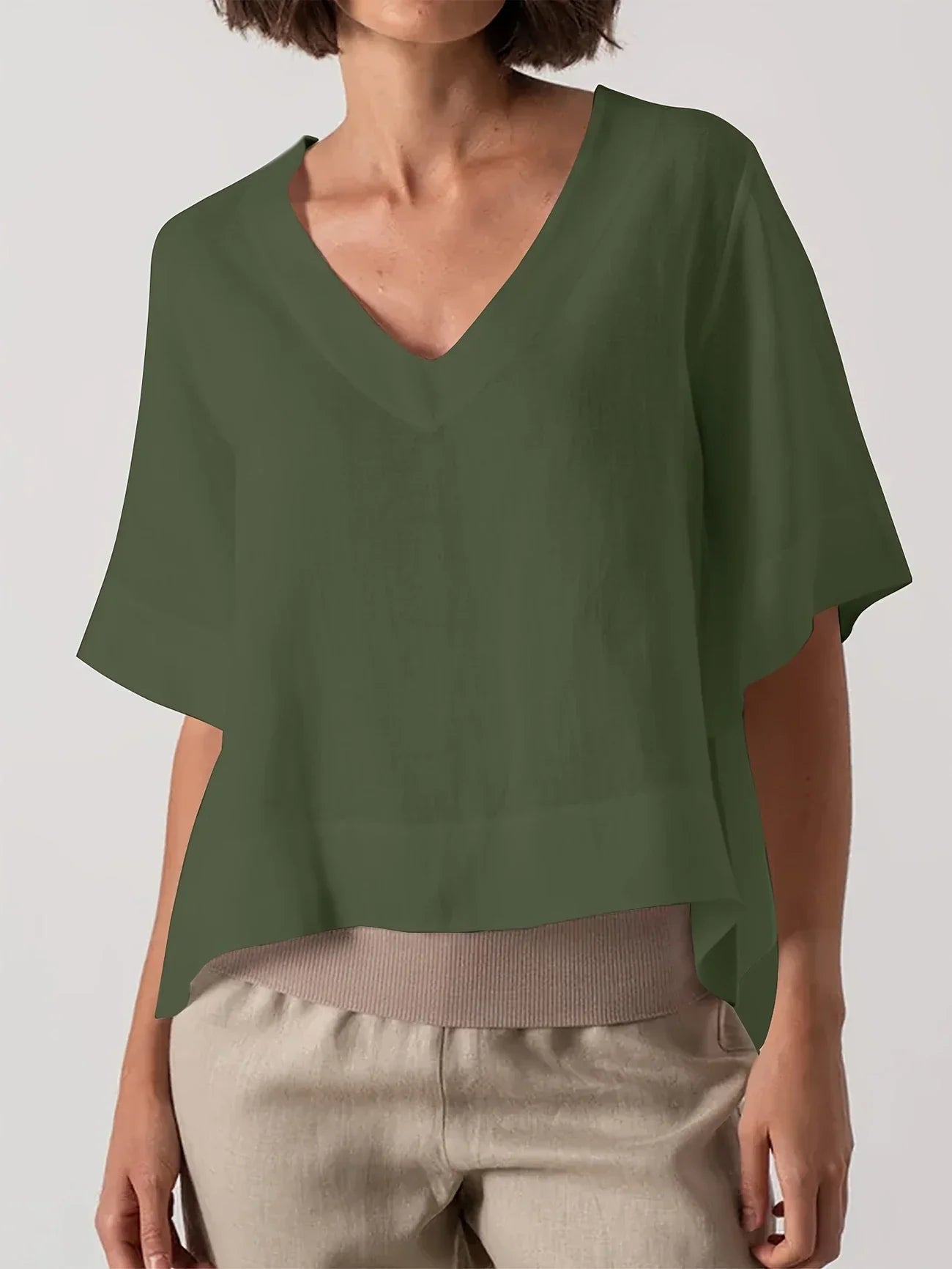 Mattea | V Neck Loose Short Sleeve Top