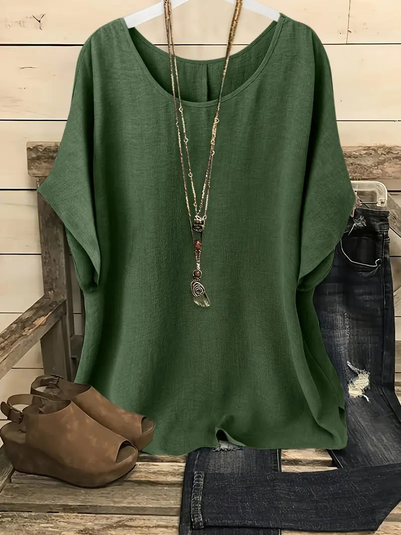 Dilek | Loose Round Neck Short Sleeve Blouse