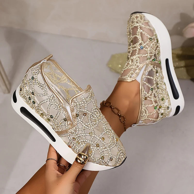 Heleen - Sequined Wedge Slip On Trainers