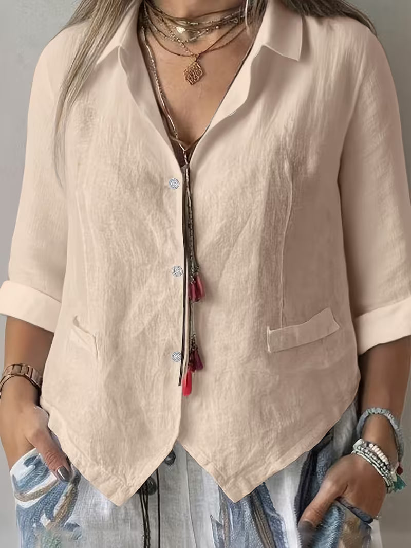 Isolde | Open Collar Short Sleeve Shirt in White