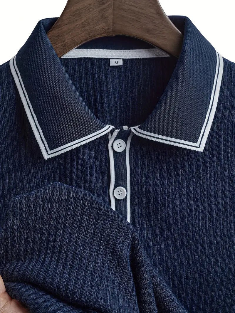 Orestis - Ribbed Short Sleeve Contrast Polo Shirt