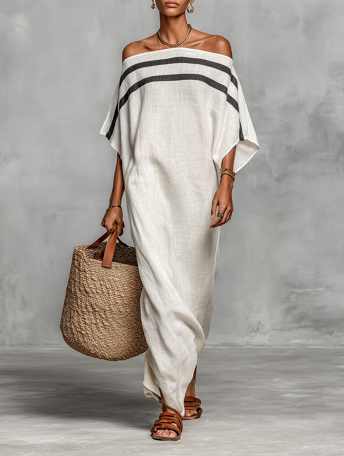 Vilina | Off Shoulder Striped Maxi Dress