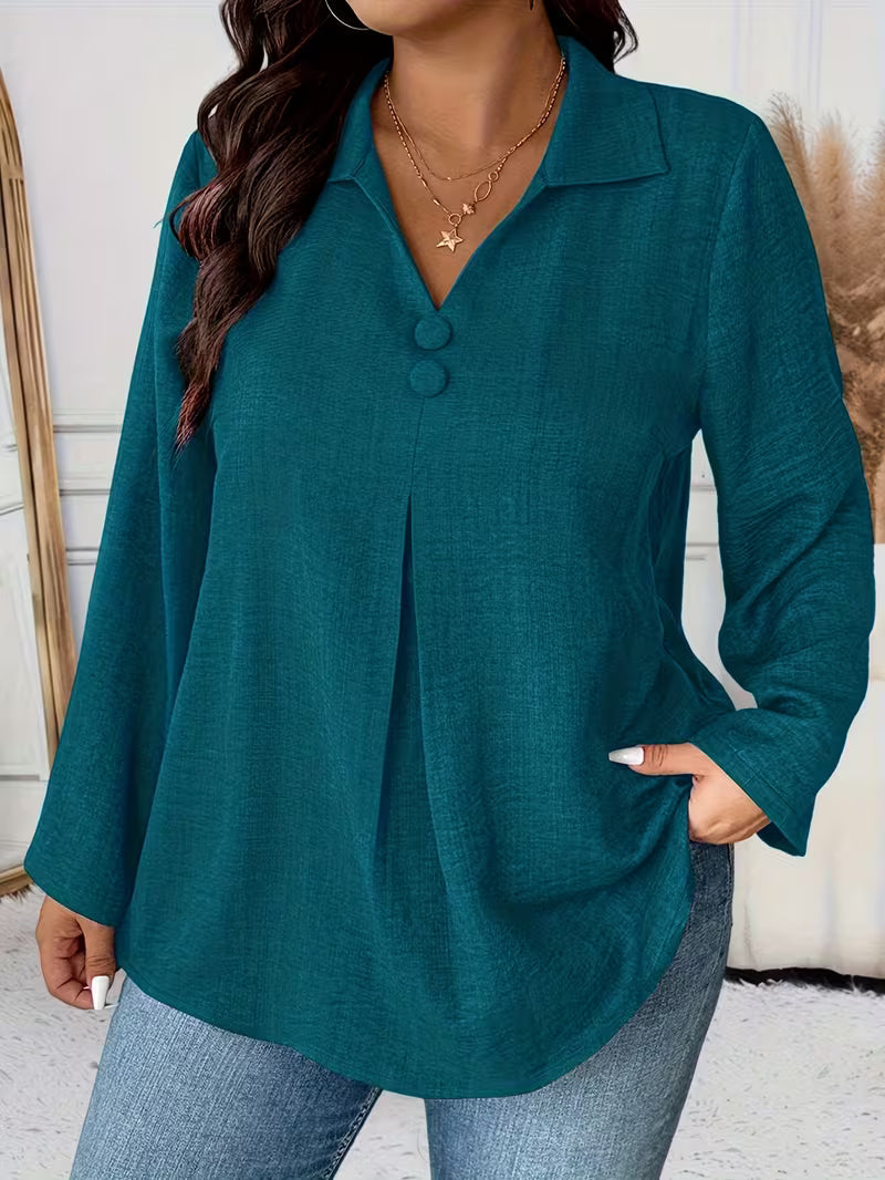 Noyelle | Long Sleeve Collared Pleated Blouse
