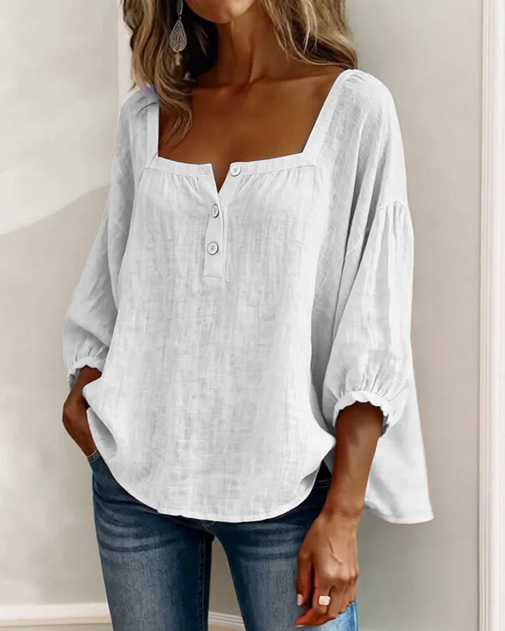 Leontien | Square Neck Button Blouse