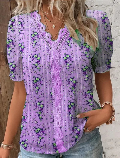 Madelen | V Neck Lace Trim Pleated Blouse