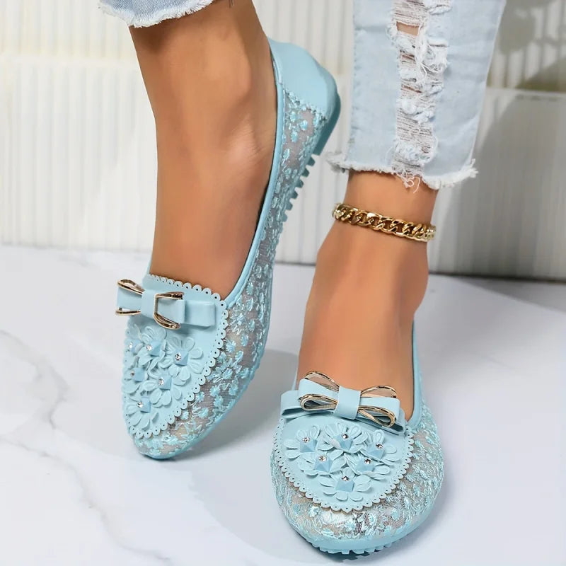 Brielle | Ballet Flats Floral Lace Bow Detail