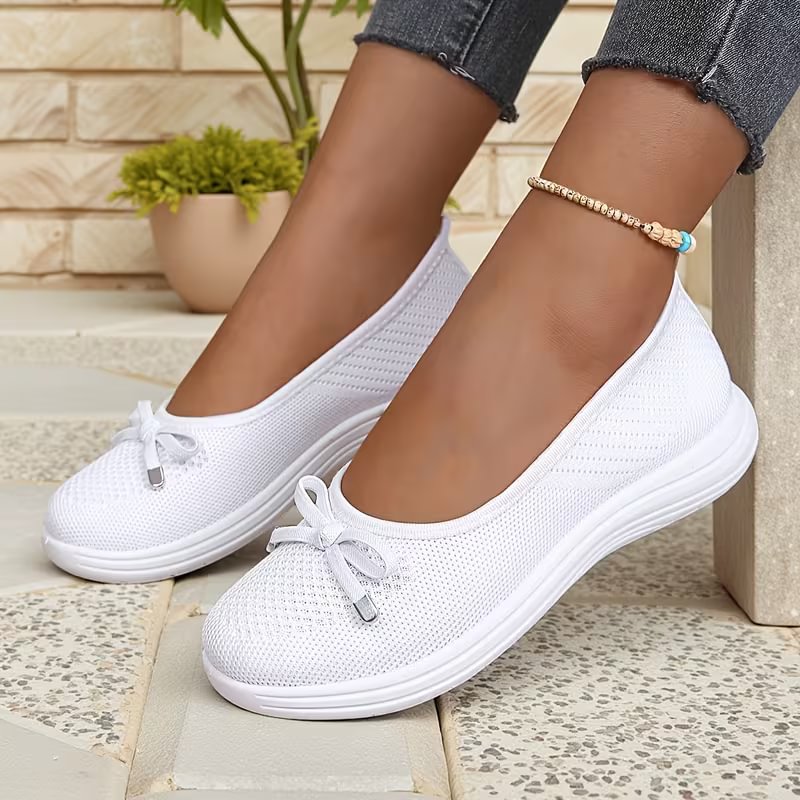 Mayda | Knit Ballet Flats with Bow Trim