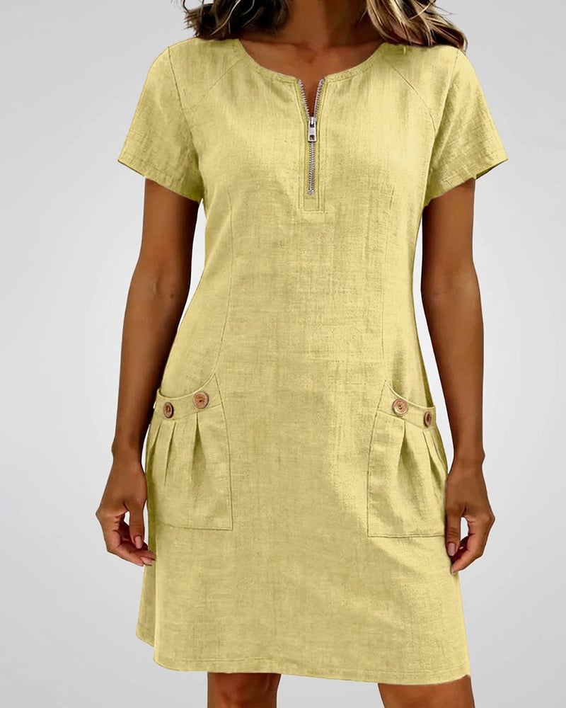 Krystan | Zip Front Short Sleeve Dress