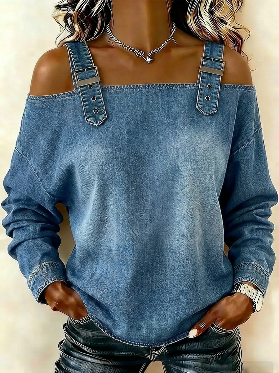Yamara | Cold Shoulder Denim-Style Strap Top