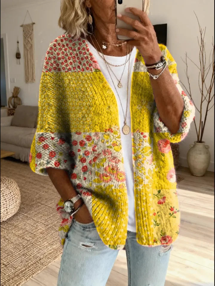 Stevena | Floral Patchwork Open Front Cardigan