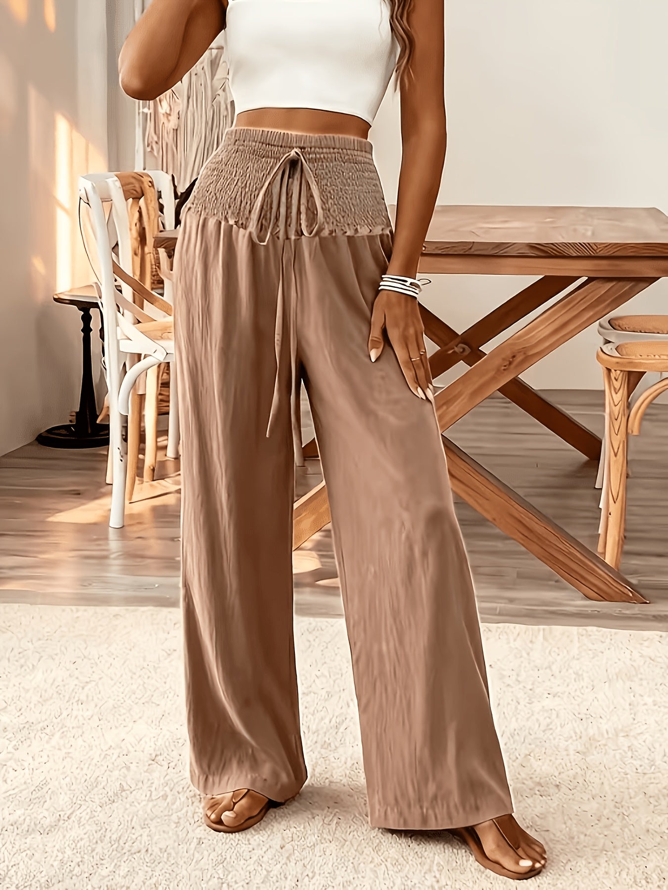 Rebeki | Trousers with Wide Legs and Shirred Waist
