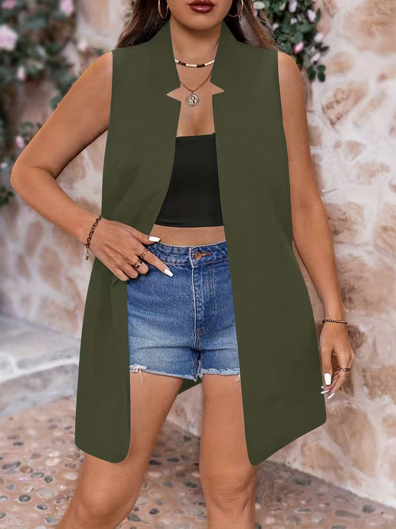 Alanaa | Sleeveless Open Front Vest in Dark Cyan