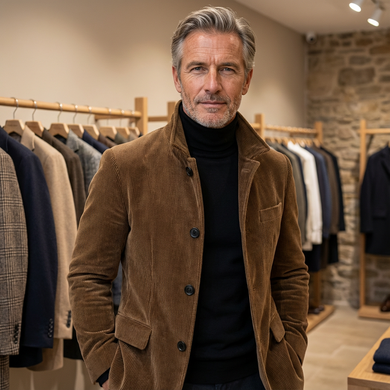 Eusebiu | Corduroy Button Front Stand Collar Jacket