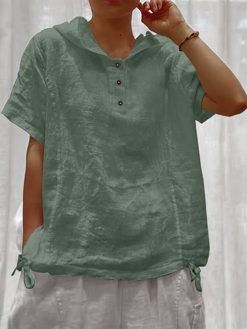 Dounia | Hooded Short Sleeve Button Front Top