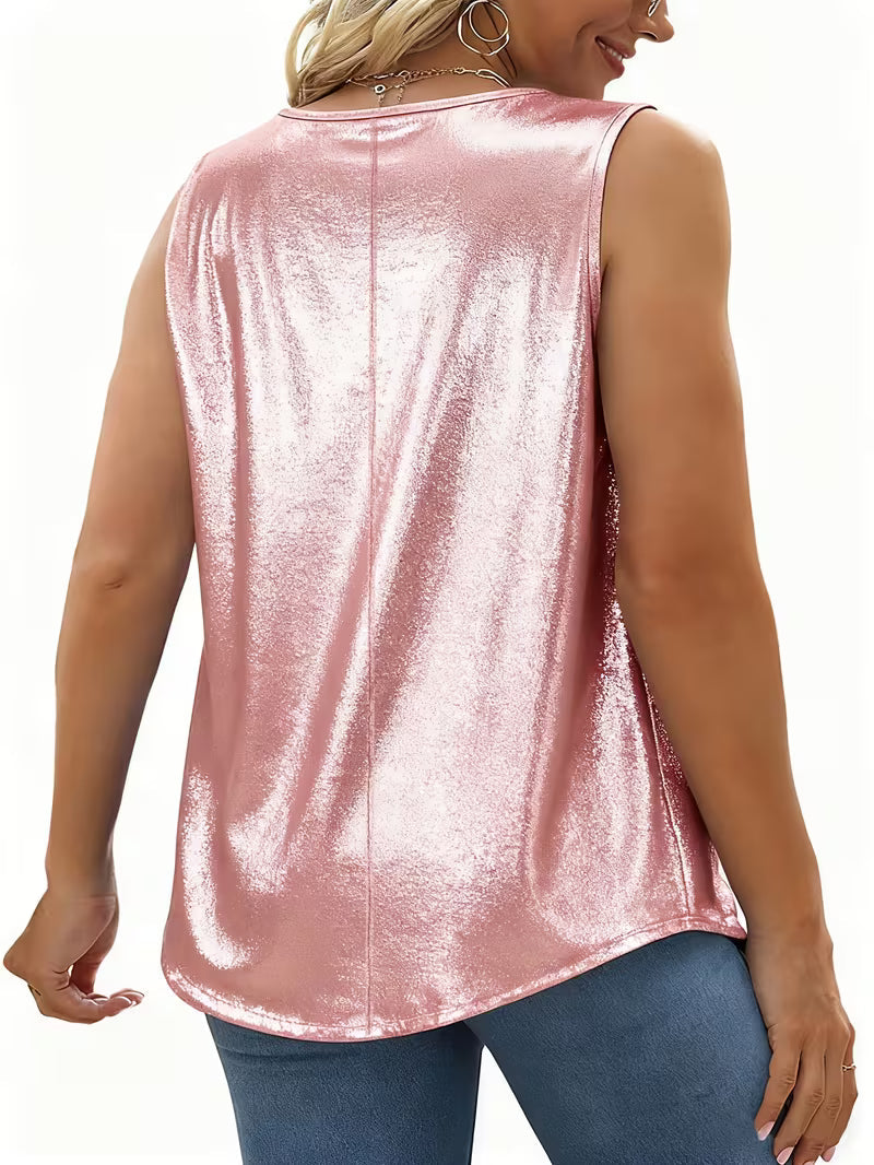Shivina | Metallic Scoop Neck Sleeveless Tank Top