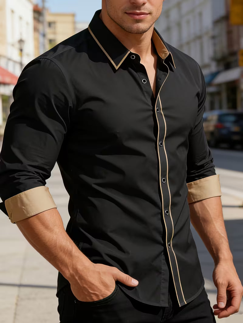 Daven | Long Sleeve Contrast Trim Button Shirt
