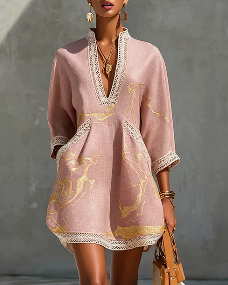 Soeun | V-Neck Printed Mini Tunic Dress