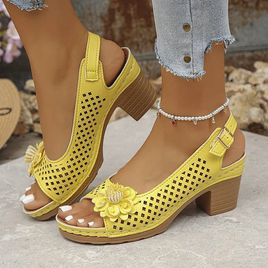 Imogen | Open Toe Cut-Out Block Heel Sandals