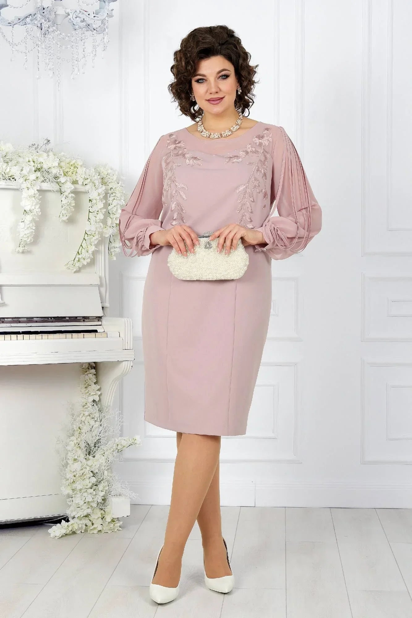 Katreen | Floral Embroidered Long Sleeve Midi Dress