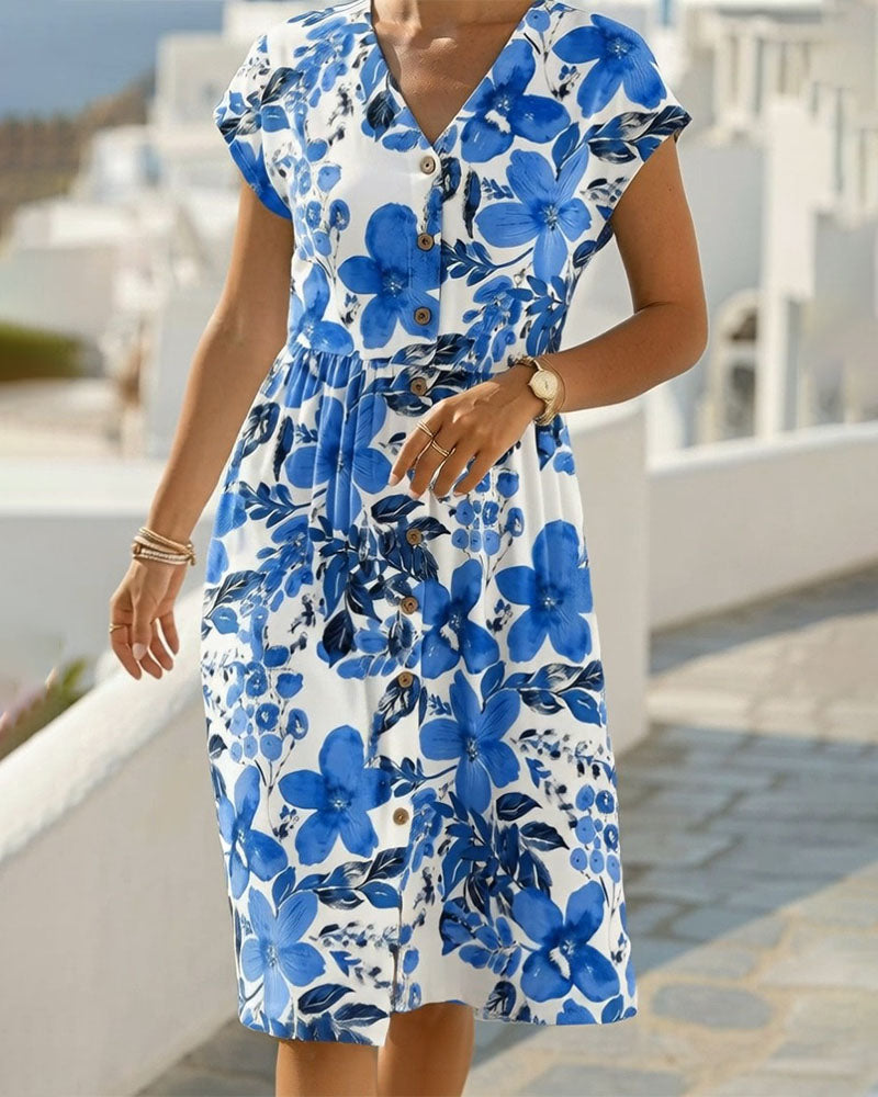 Sinera - Floral Print V Neck Midi Dress