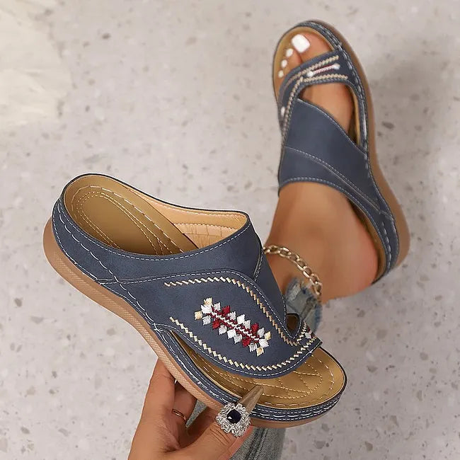Jacky | Slide Sandals with Embroidered Cutout Straps
