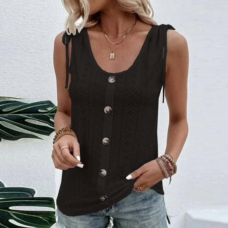 Fedelm | Sleeveless Button Front Knit Top